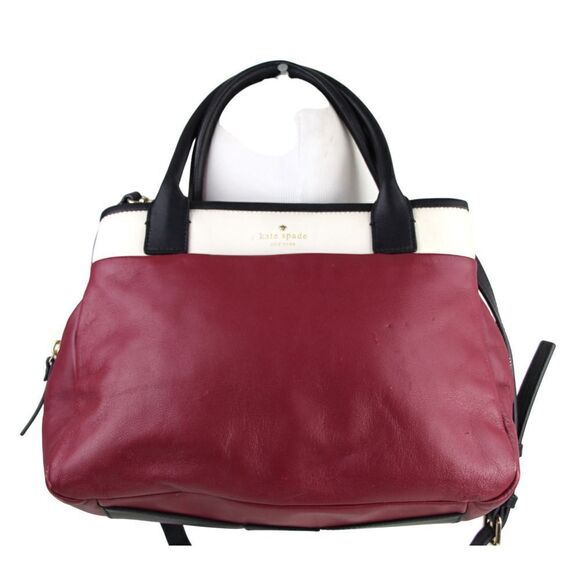 Kate Spade BURGUNDY WHITE GENUINE LEATHER X-BODY SATCHEL SHOULDER BAG HANDBAG - Picture 2 of 16